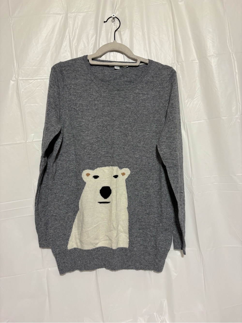 Boden Gray Crewneck Sweater with Cream Polar Bear